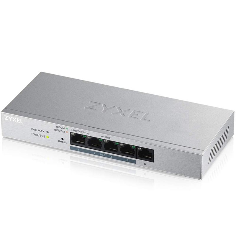Zyxel 5-Port Gigabit Ethernet Web Managed PoE+ Switch | 4x PoE+ @60W | VLAN Support | Sturdy Metal Case | Desktop or Wall-Mount | QoS | Ethernet Splitter [GS1200-5HPv2] - Image 1